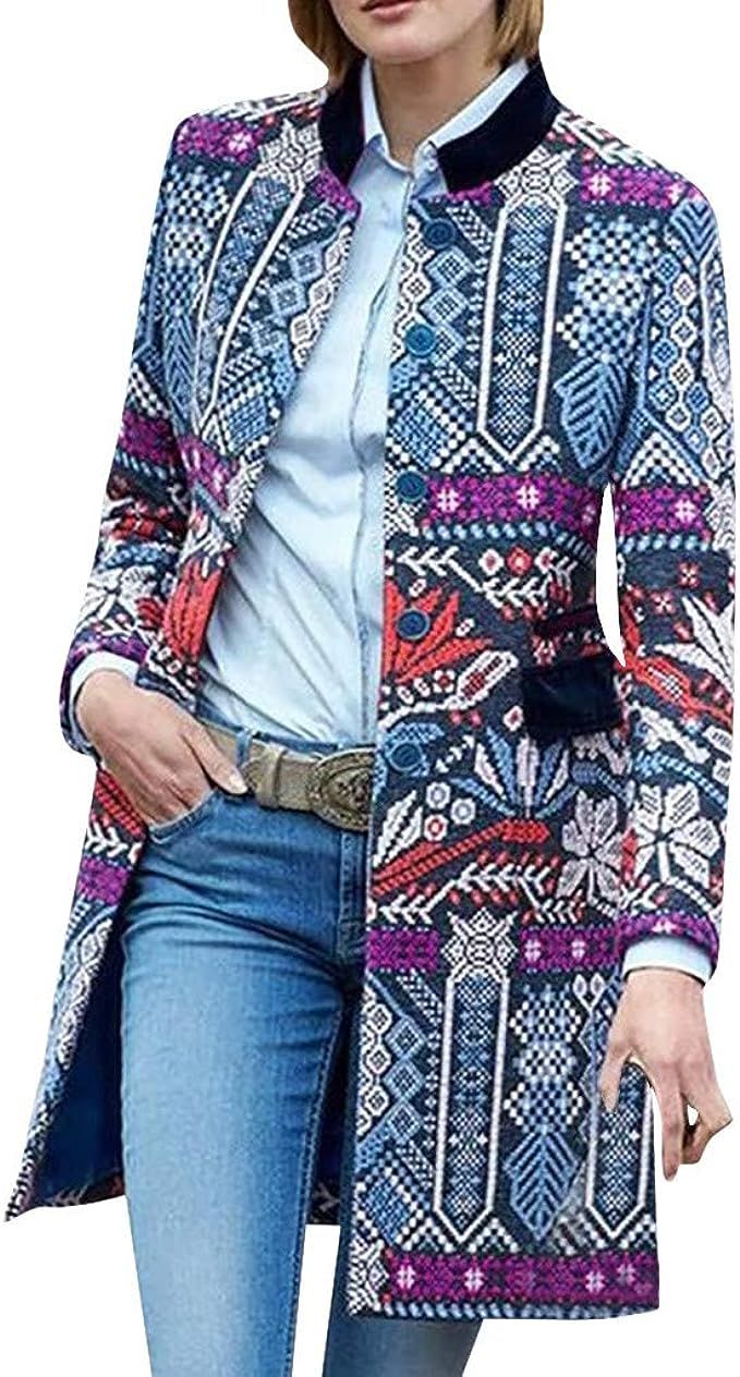 WUAI-Women Blazer Jackets Vintage Dashiki African Open Front Cardigan Jacket Work Office Blazer | Amazon (US)