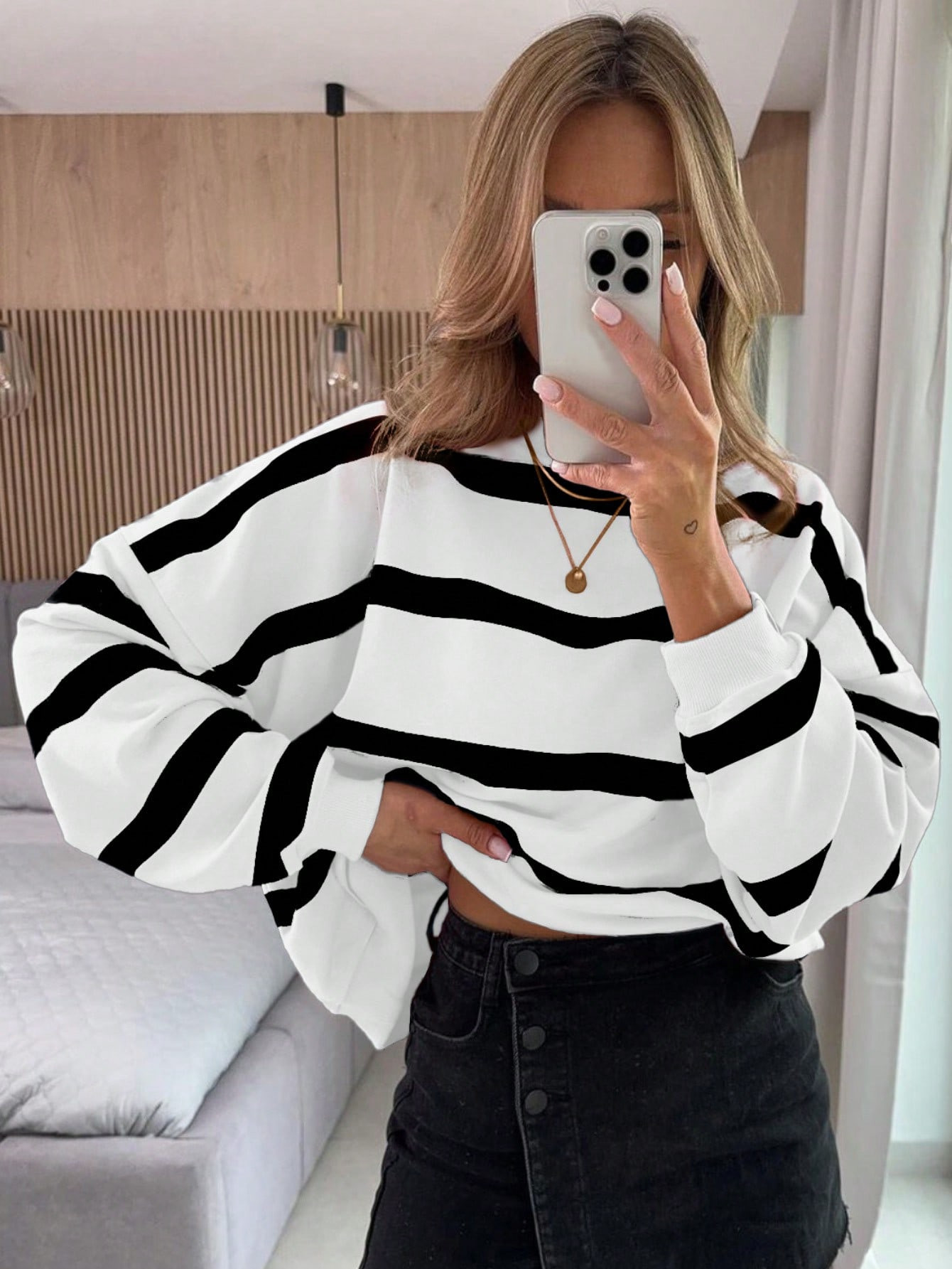 SHEIN LUNE Women Casual Loose Fit Drop Shoulder Contrast Color Striped Sweatshirt, Autumn | SHEIN... | SHEIN