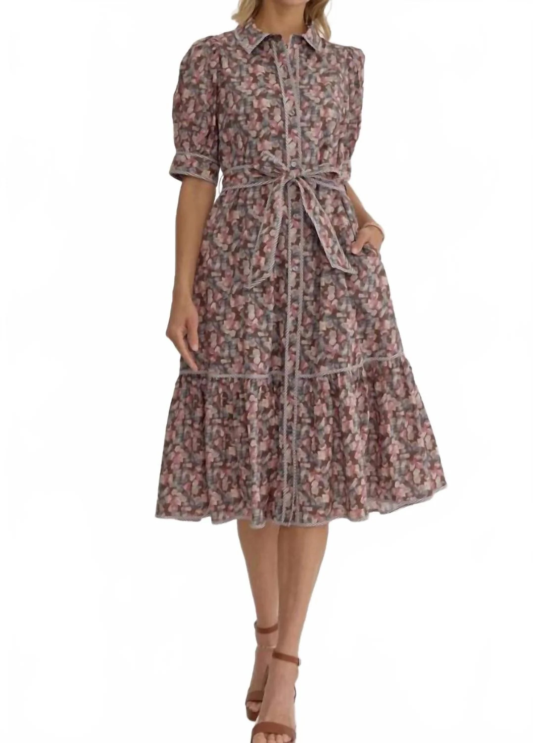 Emily Midi Dress In Brown | Shop Simon