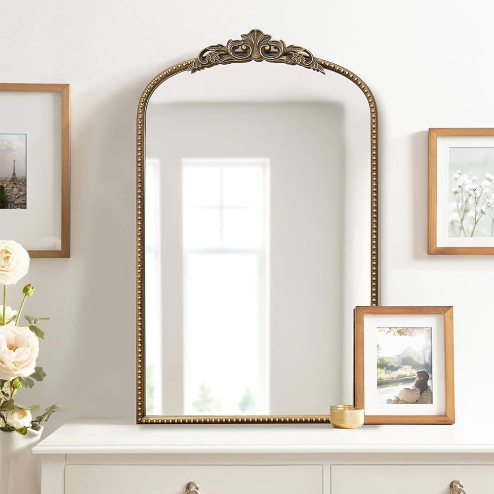 Micasso Antique French Vintage Mirror, 31"x19" Ornate Gold Arch Wall Mirror Metal Iron Framed Mir... | Amazon (US)