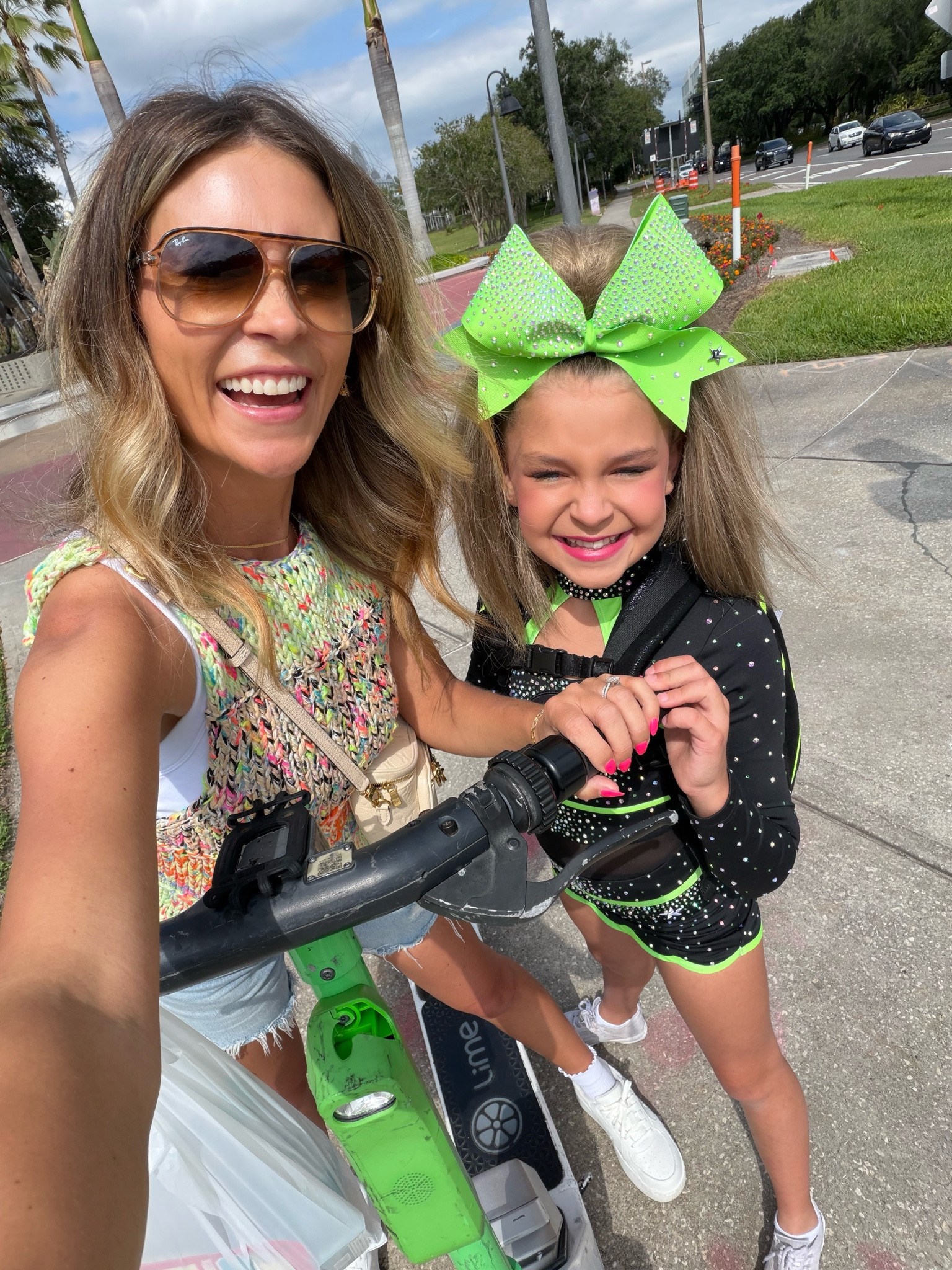 Cheer comp outfit linked here! 
Free people top size small 
Agolde Parker long shorts size 25 
Ray ban sunglasses 
Gucci belt bag 

#LTKPetite #LTKootd #LTKOver40
