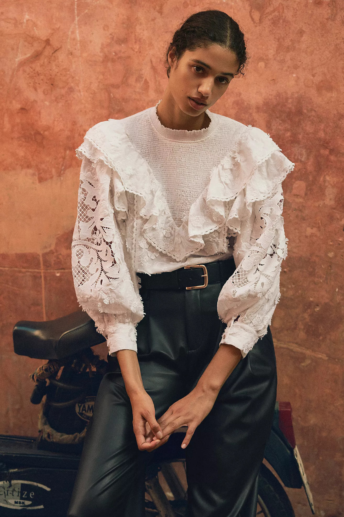 Maeve Faux Leather Taper Pleated Pants | Anthropologie (US)