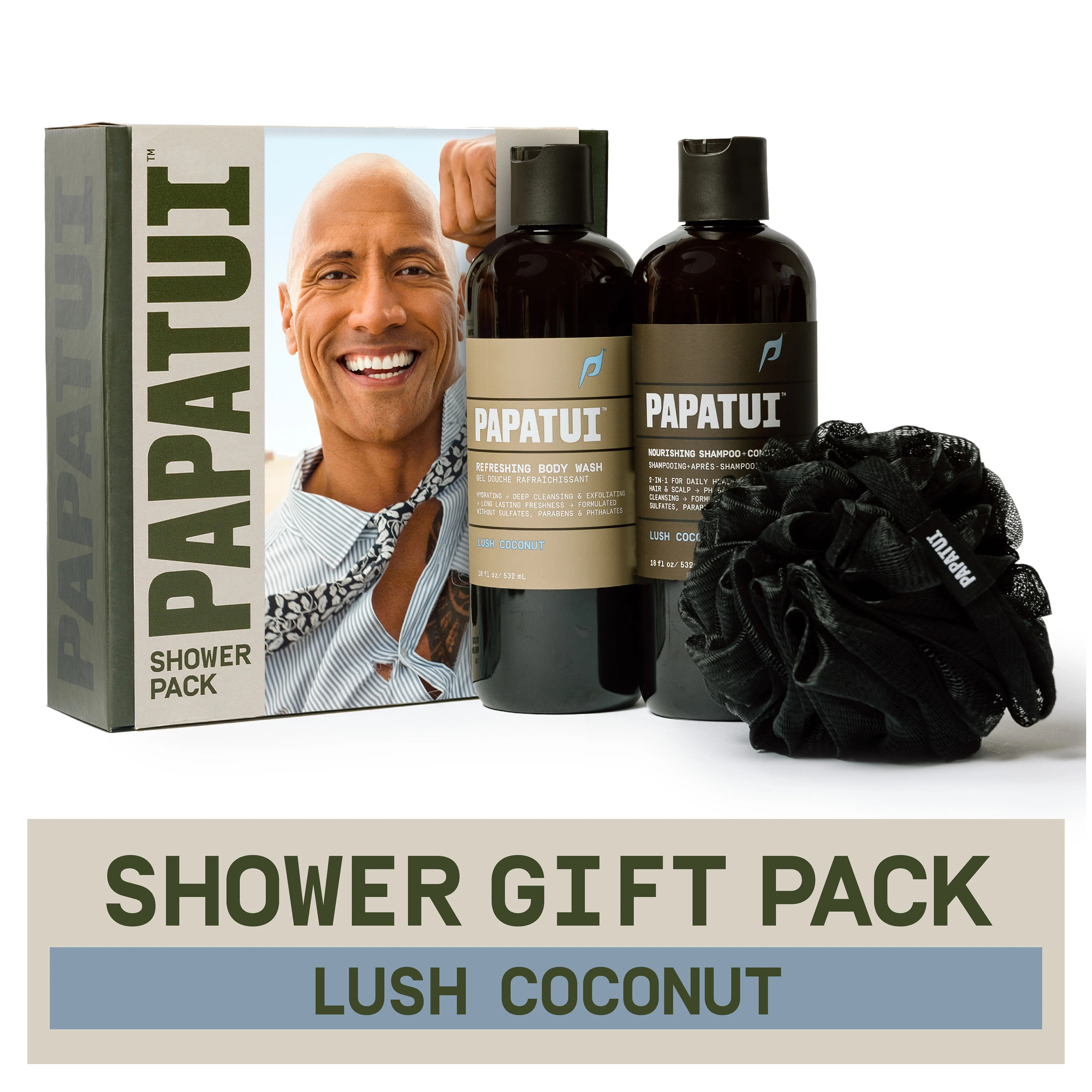 Papatui Holiday Gift Set - Men's Care Shower Pack, Lush Coconut Scent, 18 oz Shampoo Conditioner,... | Walmart (US)