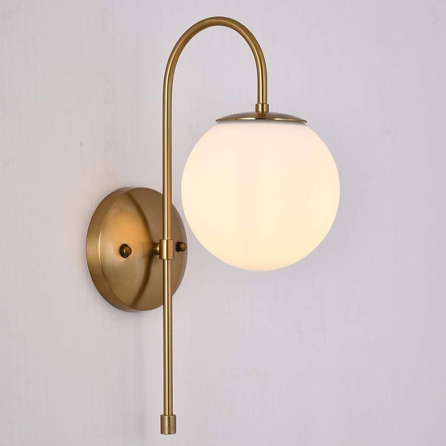CASILVON Gold Wall Sconce, Modern Bedside Led Globe Frosted Glass Wall Lamp, Wall Mounted Light F... | Amazon (US)