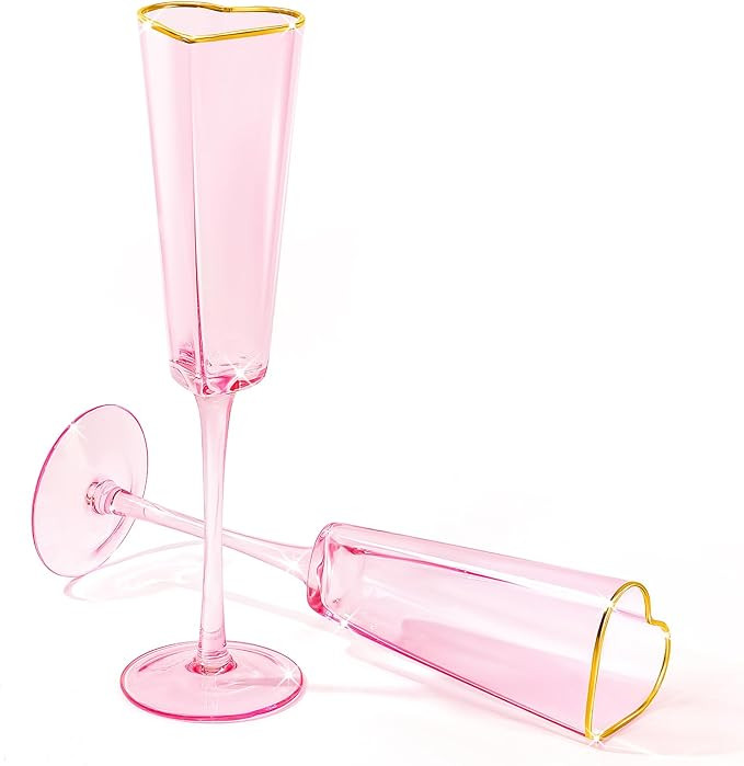 2 Pack Valentine's Day Heart Shaped Champagne Flutes Pink Coupe Martini Glasses Cocktail Toasting... | Amazon (US)