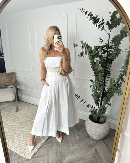 White summer dress. 
I’m wearing a uk 8 and I’m a 8-10 and 34c bust and it’s a little tight across the chest so if you’ve got big boobs size up. 

#LTKstyletip #LTKover50style #LTKuk