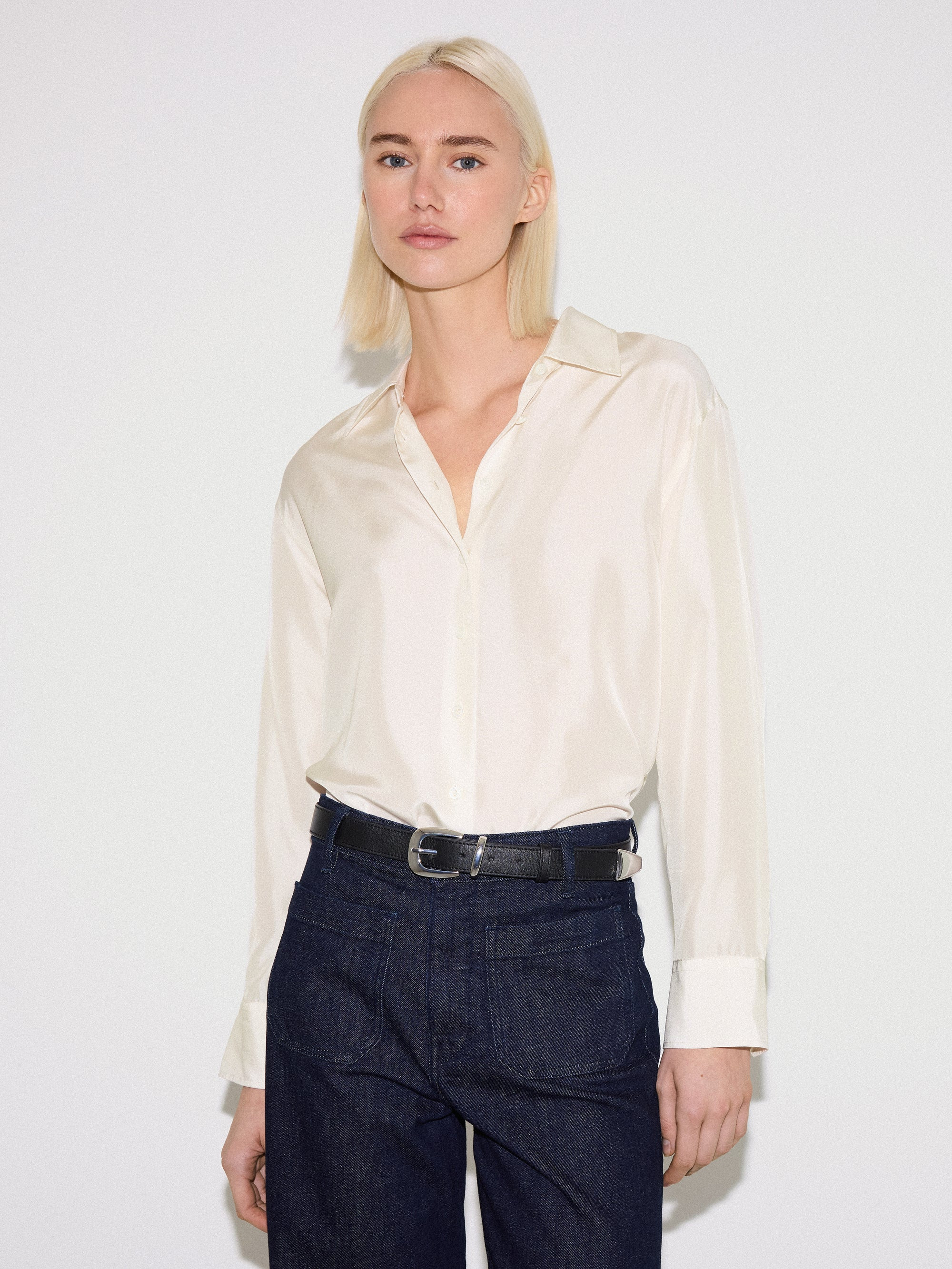 Silk Habotai Relaxed Shirt | Ivory | Jigsaw (UK)