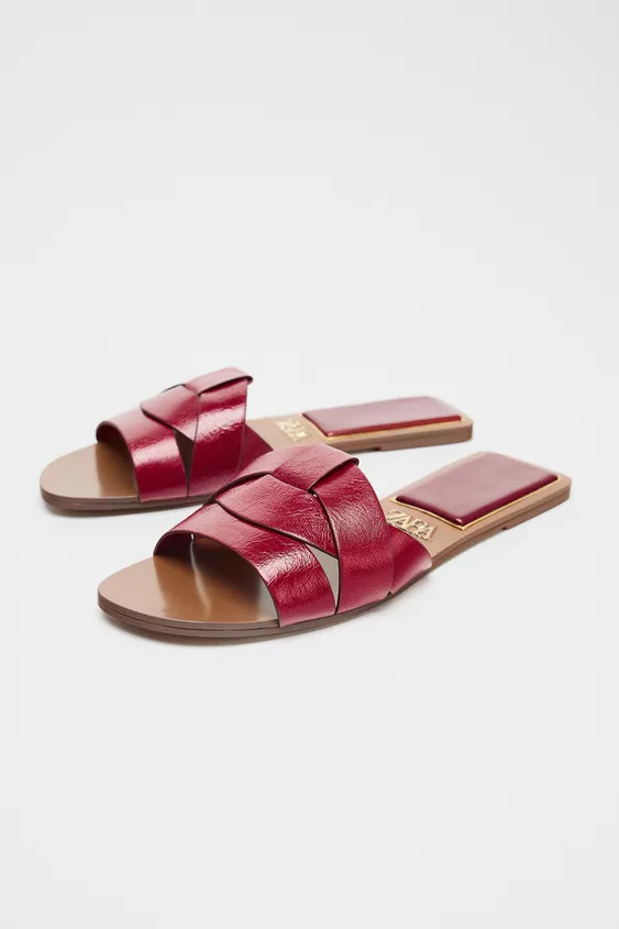 CROSS-OVER LEATHER SLIDES | Zara US
