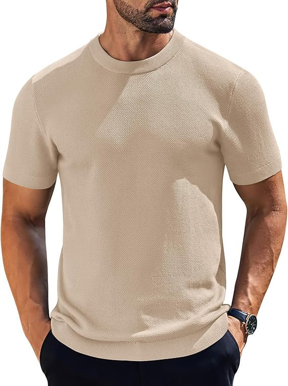 COOFANDY Men's Knit T-Shirts Short Sleeve Crewneck Shirt Casual Textured Pullover Tees | Amazon (US)