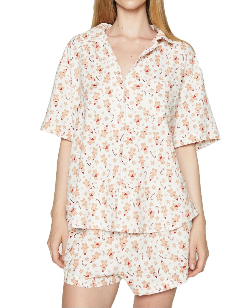 Women’s Christmas Pajama Set 2Pcs Short Sleeve Gingerbread Man Print Button Up Shirt + Shorts S... | Walmart (US)