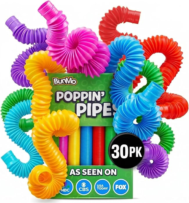BUNMO Pop Tubes 30 Pack Large | Poppin Pipes Sensory Toy for Kids | Fidget Tubes | Sensory Tubes ... | Amazon (US)