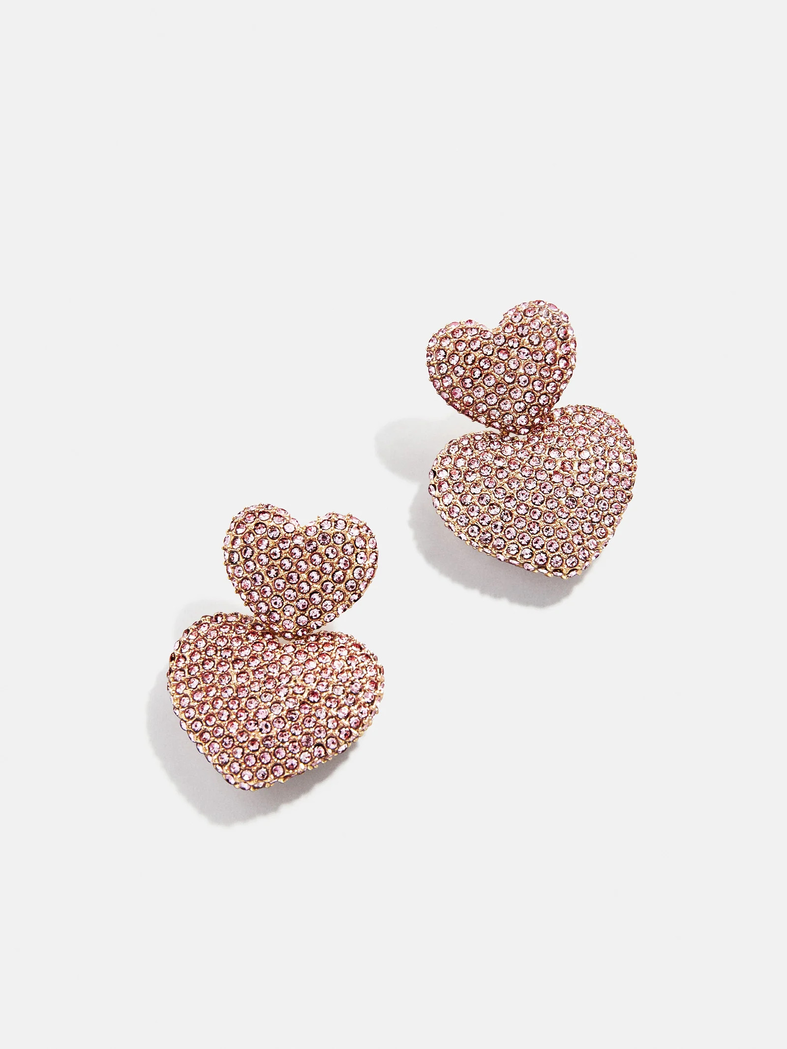 Harley Statement Earrings - Double Pink Pavé Heart Earrings | BaubleBar