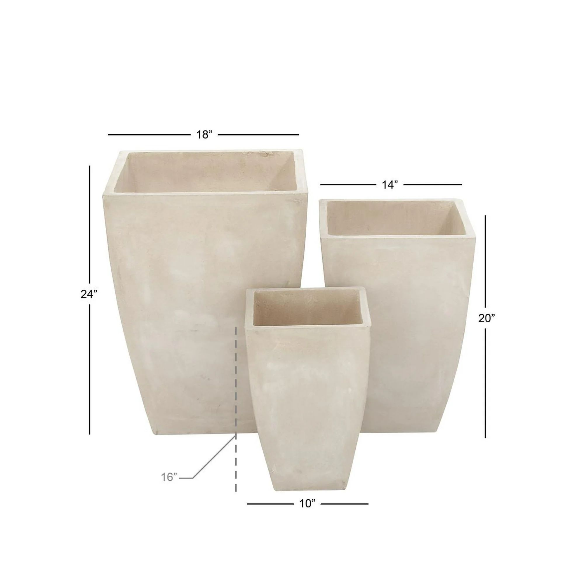 DecMode 16", 20", 24" White Fiber Clay Contemporary Planter, 3 - Pieces | Walmart (US)