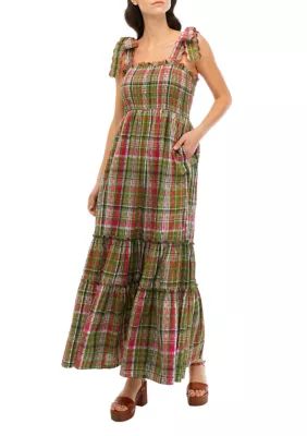 Crown & Ivy™ Women's Smocked Bodice Plaid Maxi Dress | Belk