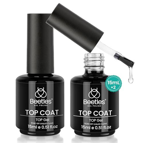 beetles Gel Polish 2Pcs 15ml No Wipe Top Coat Gel Nail Polish High Gloss Shiny Long-Lasting Clear Gel Top Coat, Soak Off Nail Lamp, Spring Nails Home DIY Manicure and Nail Salon Gifts for Women | Amazon (US)