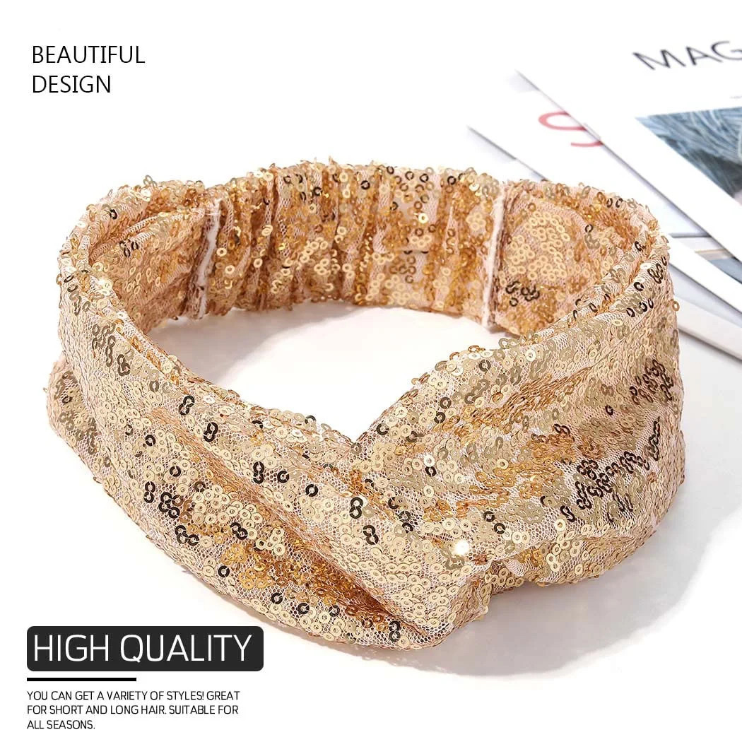 Gortin Sequins Headbands Stretchy Wide Headband Sparkle Twist Turban Head Wraps Rave Party Headpi... | Amazon (US)