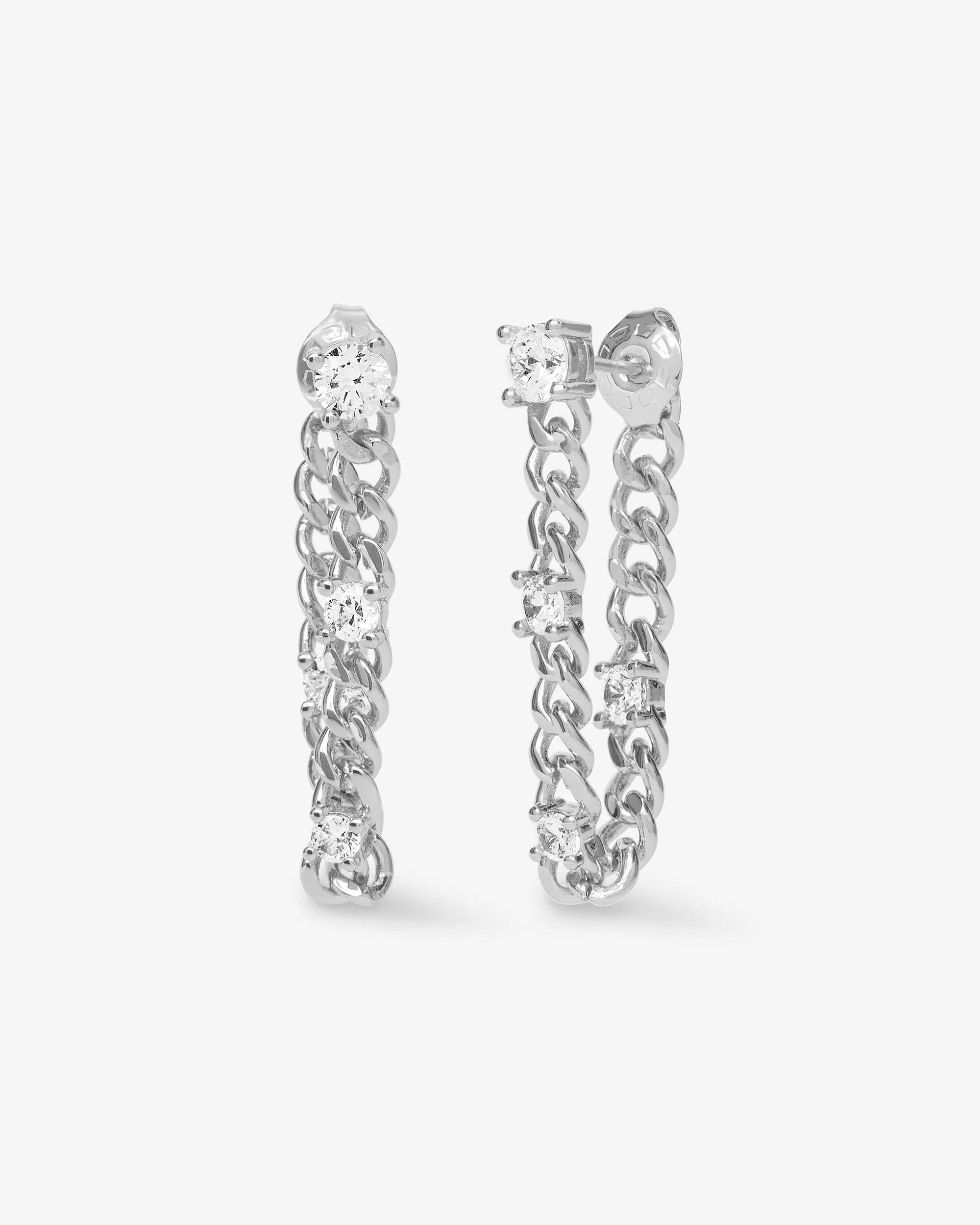 Julian Triple Diamond 5mm Soft Chain Hoops - Silver Drop Earrings | Melinda Maria Jewelry
