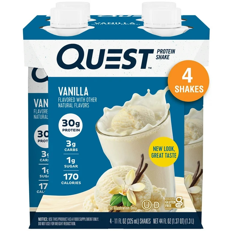 Quest Nutrition Protein Shake, 30g Protein, Low Carb, Vanilla, Gluten Free, 4 Ct | Walmart (US)