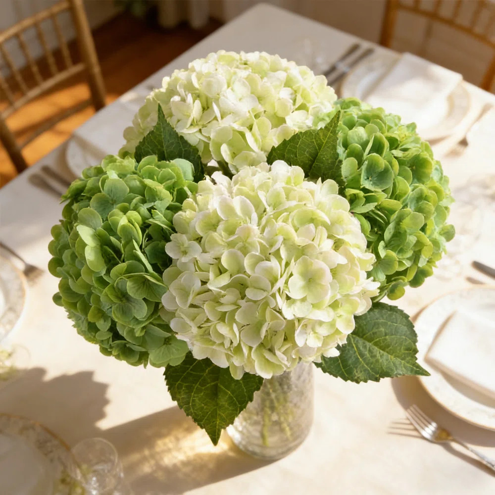 Set of 4 Real Touch Hydrangea Stems Artificial Flowers, 3D Printed Floral Arrangements with Soft ... | Wayfair North America