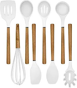 Country Kitchen 8 pc Non Stick Silicone Utensil Set with Rounded Wood Handles for Cooking and Bak... | Amazon (US)