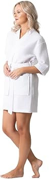 Amazon.com: Turkish Linen Lightweight Waffle Knit Bath, Spa & Bridesmaids Kimono Short Robes for ... | Amazon (US)