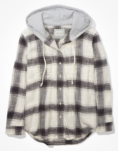 AE Oversized Hooded Flannel Shirt | American Eagle Outfitters (US & CA)