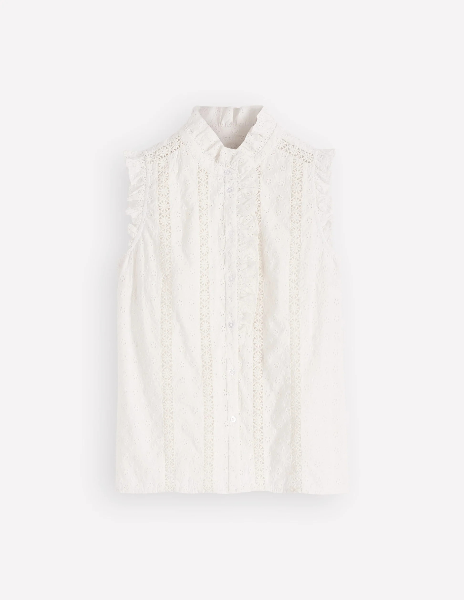 Isabel Sleeveless Broderie Top-White | Boden UK