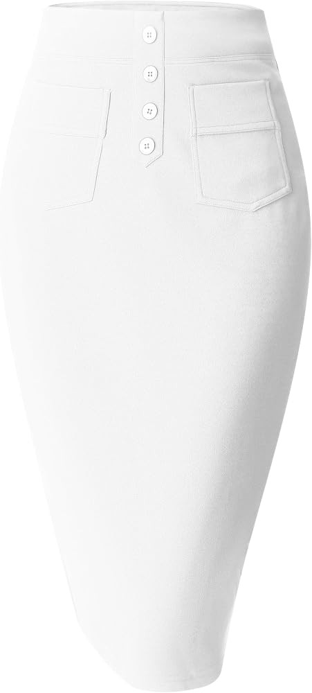 SEVEGO Women's Pencil Skirt Stretch High Waist Below Knee Bodycon for Office Casual with Patch Po... | Amazon (US)