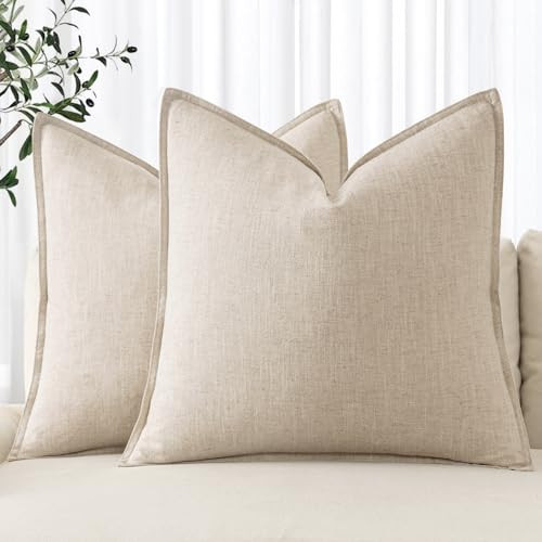 MIULEE Decorative Linen Pillow Covers 18x18 Inch Natural Beige Boho Farmhouse Neutral Couch Throw Pillows for Bed Pack of 2 Accent Modern Pillowcase Sofa Livingroom Home Decor | Amazon (US)