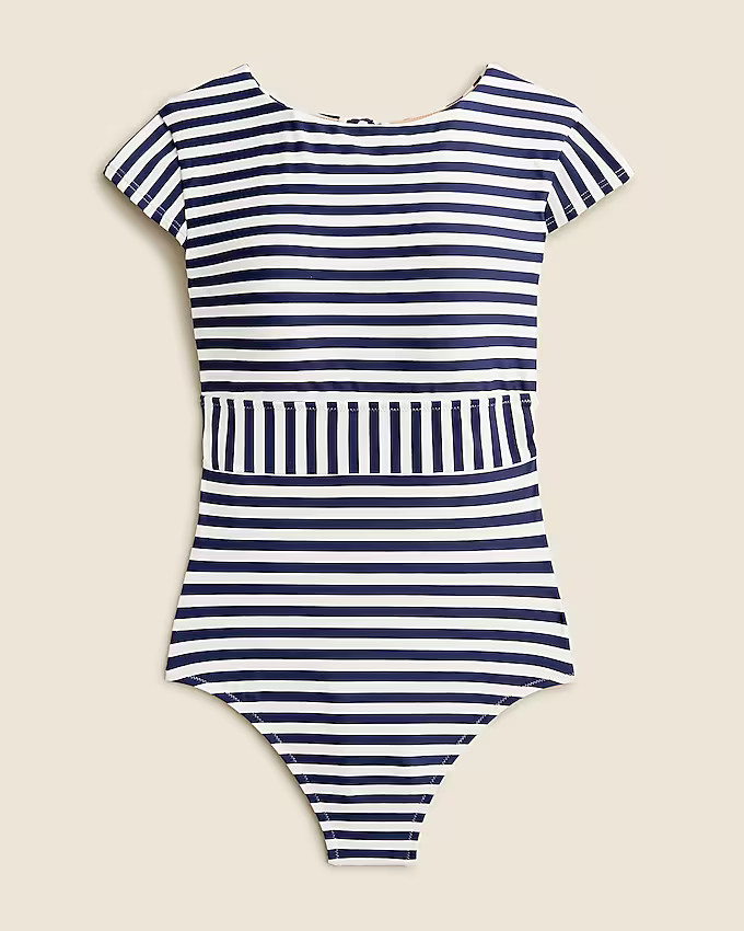 Cap-sleeve one-piece swimsuit in stripe | J. Crew US