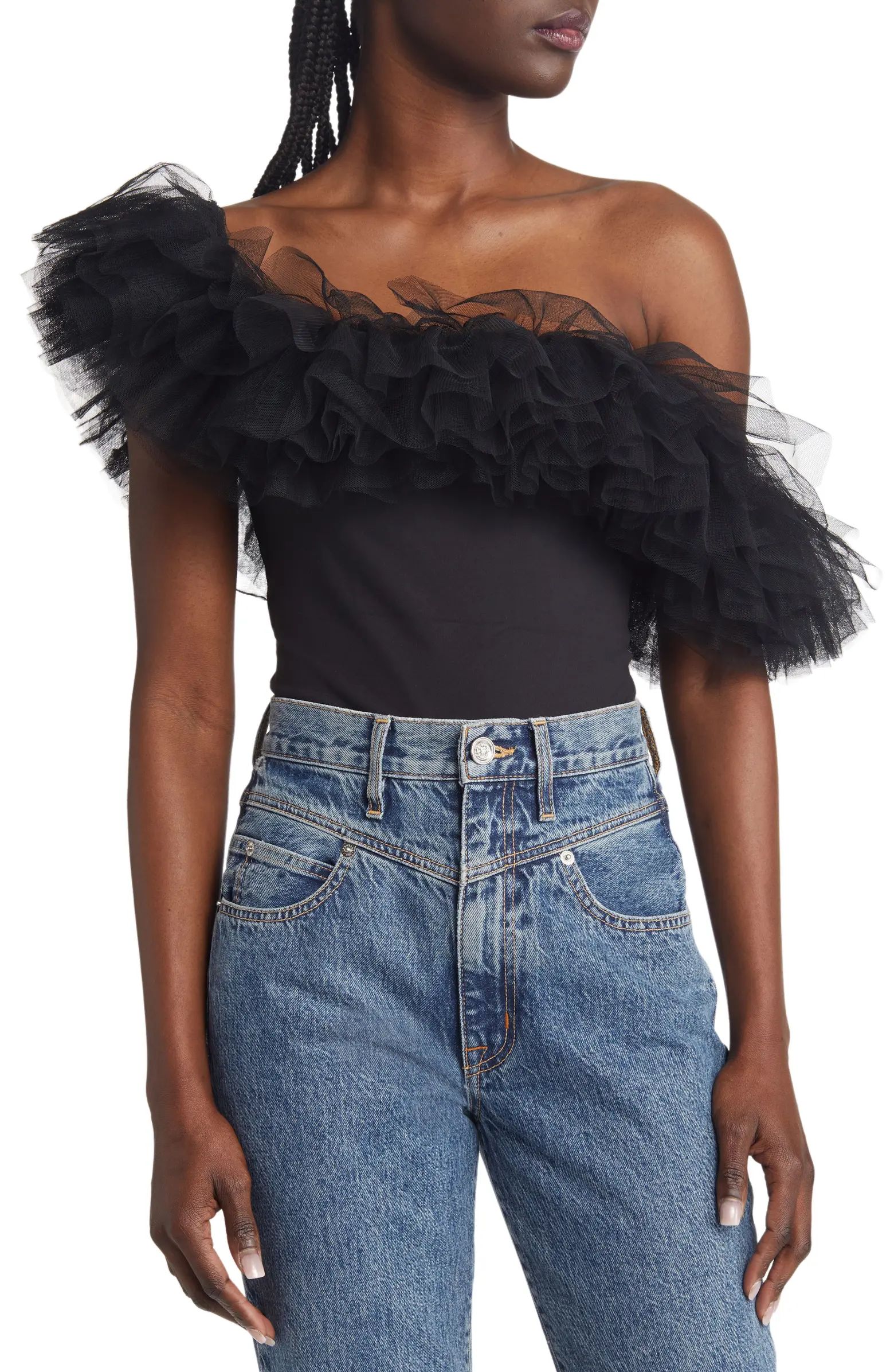 Free People Big Love Tulle Accent Sleeveless Bodysuit | Nordstrom | Nordstrom