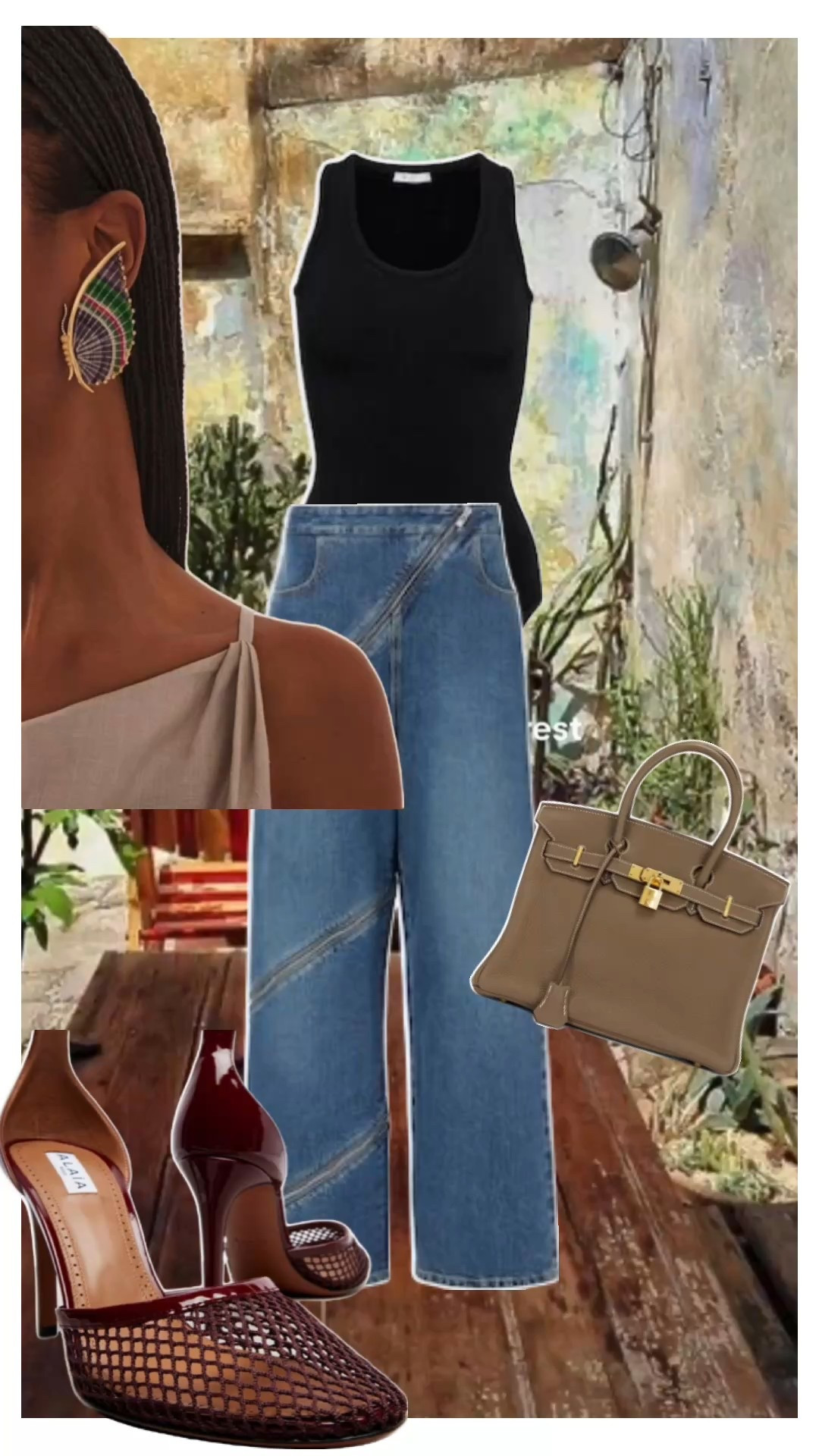 Chic Casual Outfit | Quiet Luxury Jeans & Black Tank Look
A quiet-luxury daytime outfit curated by Jet Set LatAM. Wide-leg denim, a sleek black tank, sculptural earrings, mesh heels, and a neutral top-handle bag set against a rustic, sun-washed backdrop. Perfect inspiration for elevated everyday style, resort city strolls, or warm-weather travel looks. Save this for casual chic outfit ideas, spring wardrobe planning, and minimalist luxury fashion.

#LTKCyberWeek #LTKHoliday #LTKGiftGuide