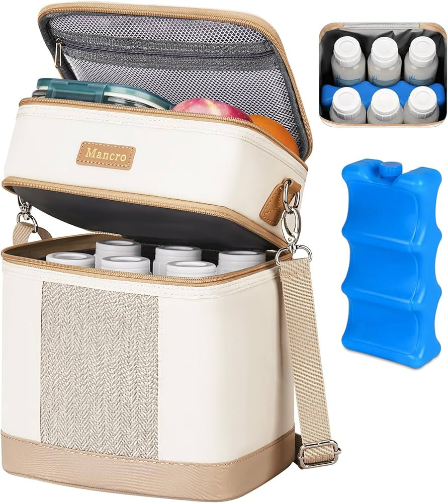 Mancro Breastmilk Cooler Bag with Ice Pack, Double Layer Insulated Baby Bottles Bag Fits 6 Bottle... | Amazon (US)