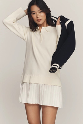 English Factory Collared Long-Sleeve Twofer Mini Dress | Anthropologie (US)