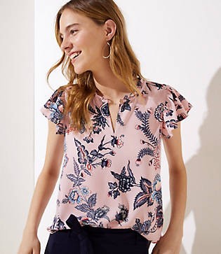 LOFT Vine Flutter Split Neck Shell | LOFT