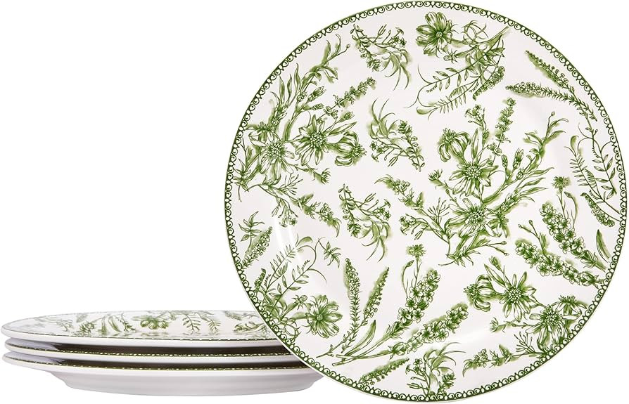 Bico Green Garden Toile De Jouy Dinner Plates Set of 4, 11 Inch Large Ceramic Plates for Pasta, S... | Amazon (US)