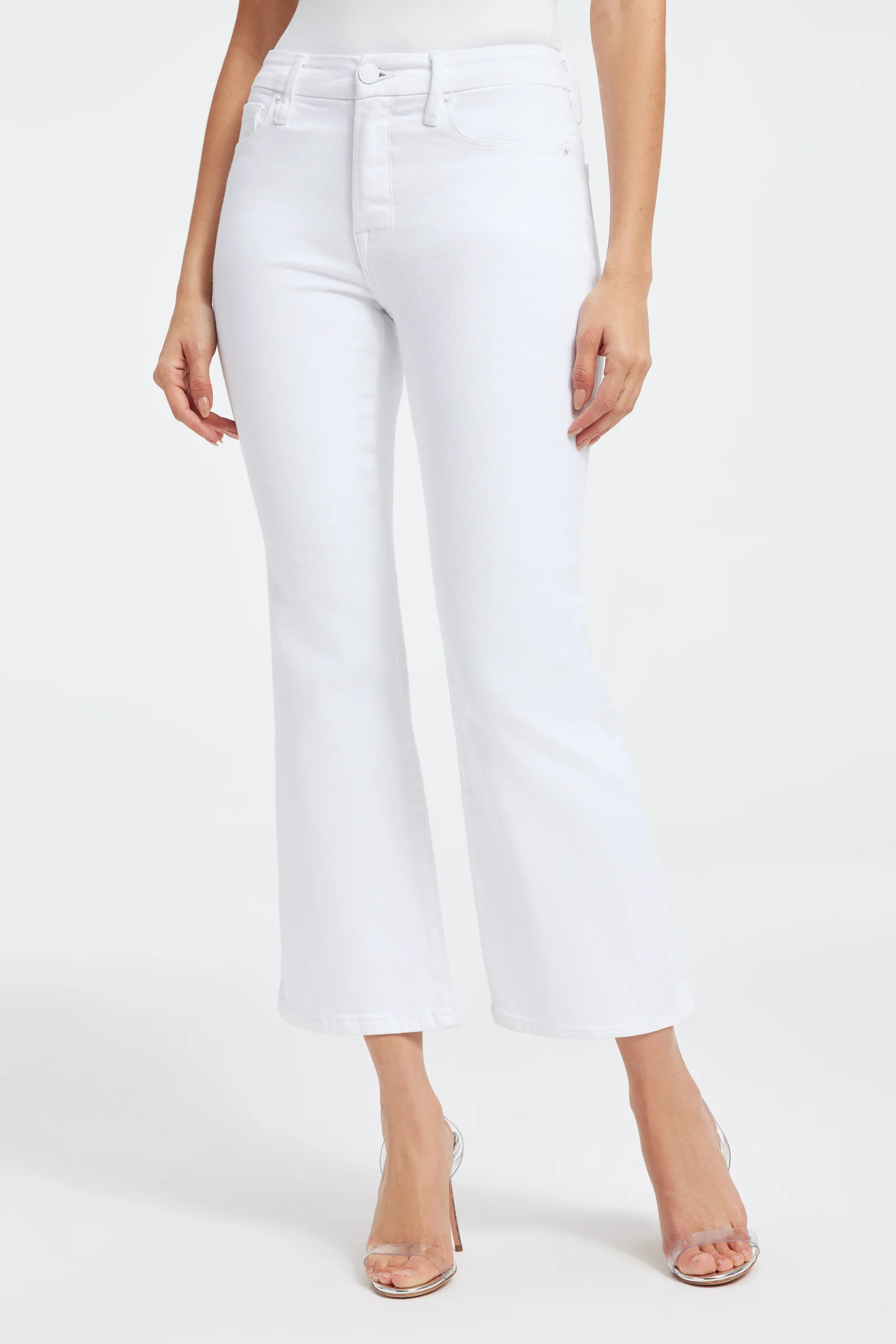 GOOD LEGS CROP MINI BOOT JEANS | WHITE001 | Good American