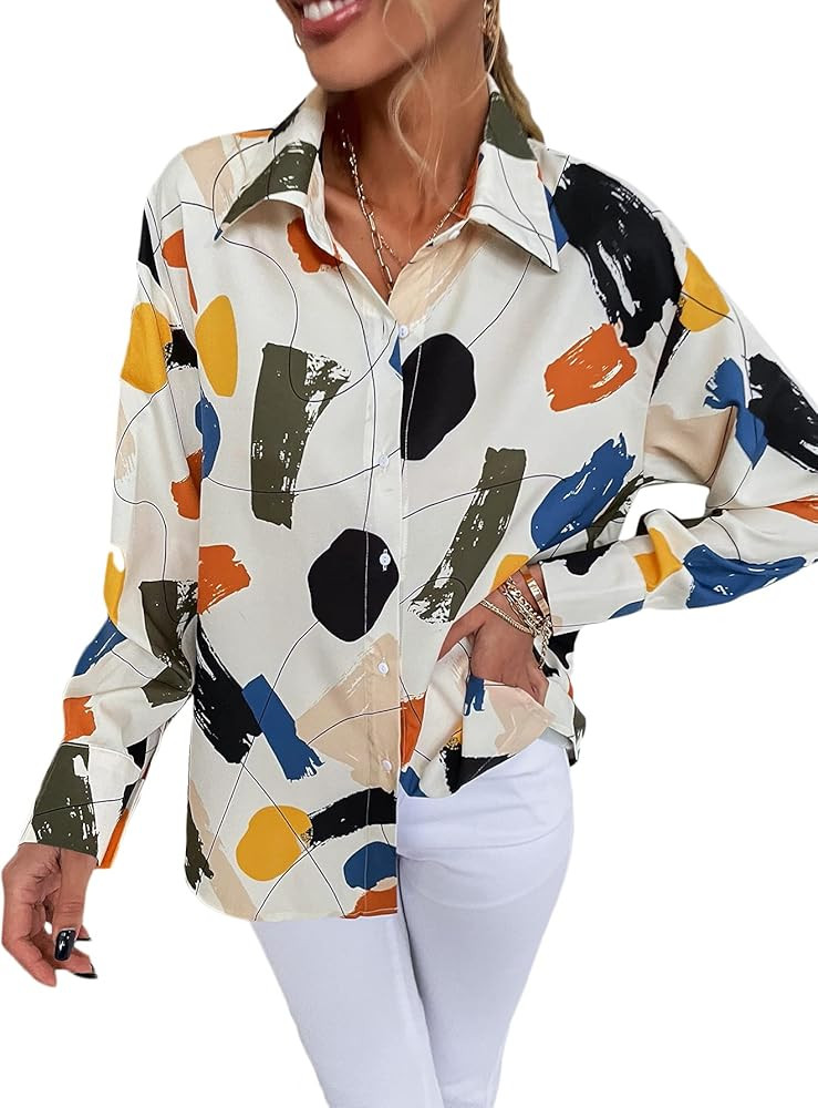 SOLY HUX Women's Printed Button Down Long Sleeve Shirt Casual Top Blouse | Amazon (US)