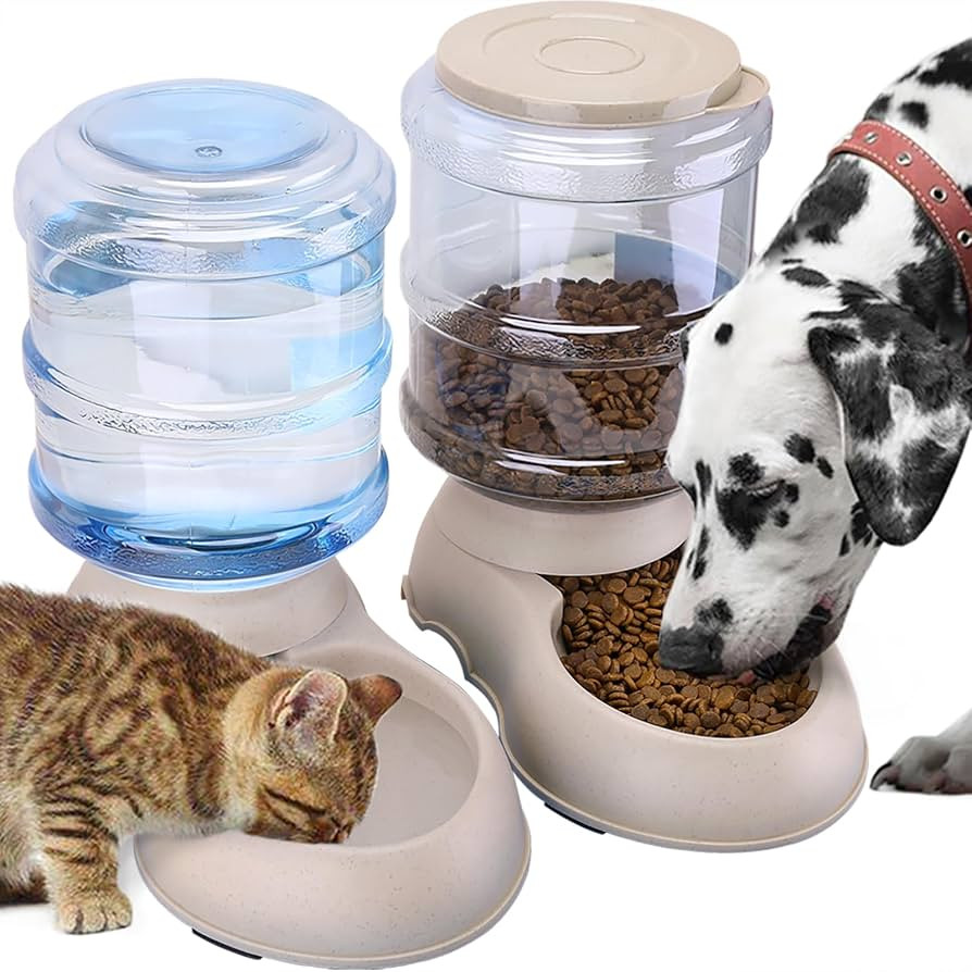 2 Pack Automatic Cat Feeder and Water Dispenser in Set Gravity Food Feeder and Waterer with Pet F... | Amazon (US)