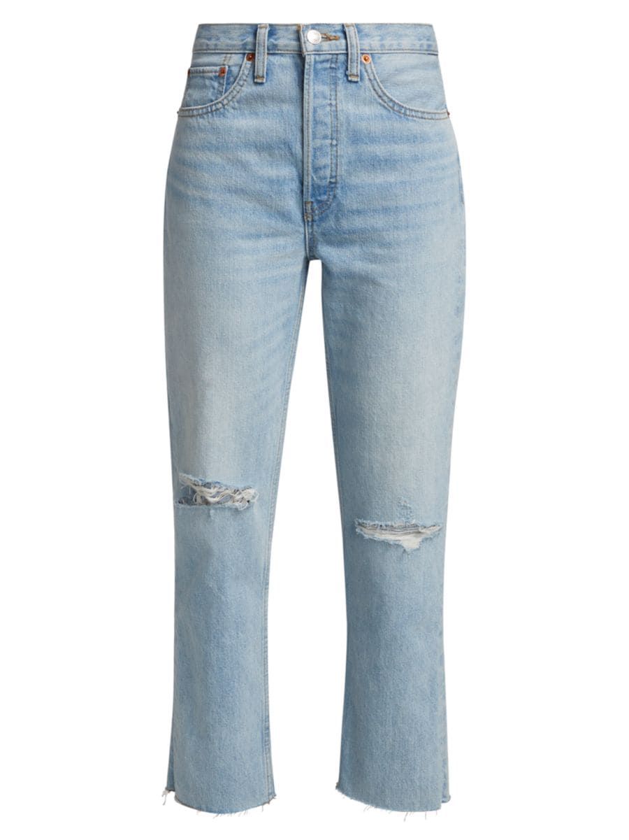 70s Stove Pipe Distressed Cropped Jean | Saks Fifth Avenue