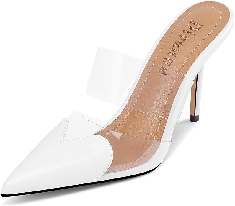 Divanne Women's Heart Heeled Mules Pointed Toe Mule Pumps High Heel Mules Slip On Clear Heeled Sa... | Amazon (US)