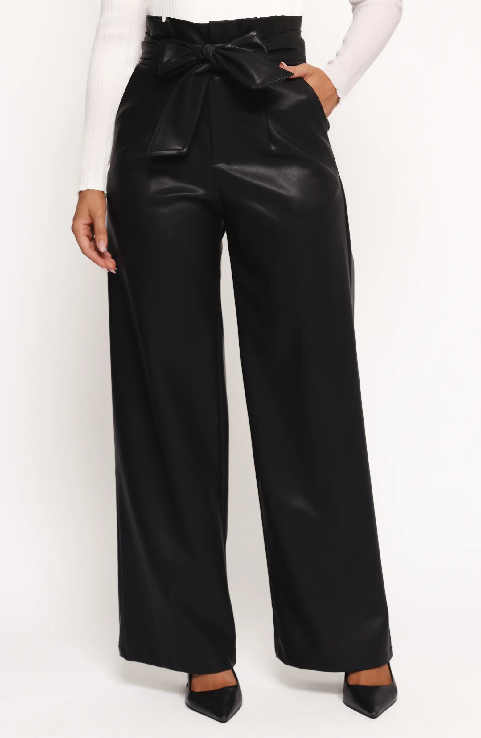 Kieran Tie Waist Faux Leather Wide Leg Pants | Nordstrom