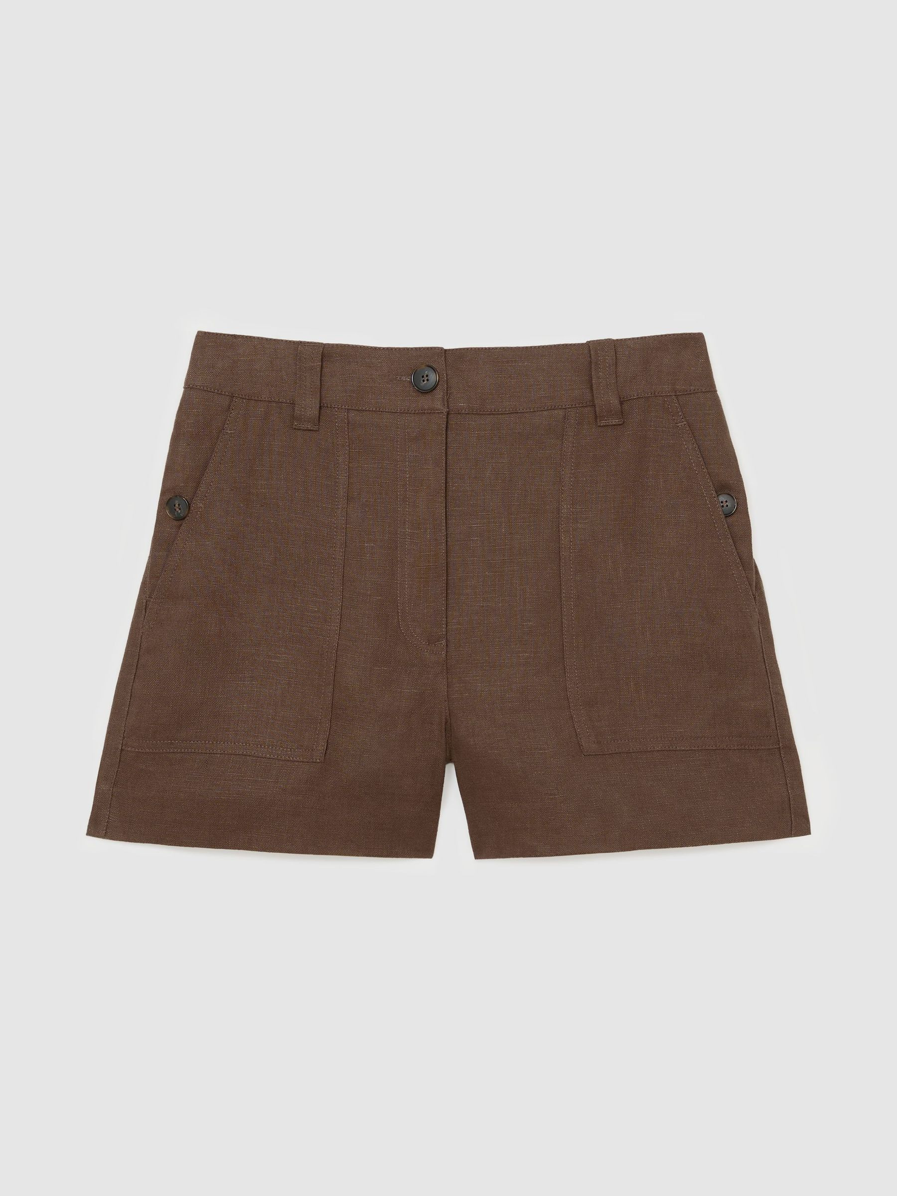 Reiss Linen Chambray Shorts in Chocolate Brown - REISS | Reiss UK