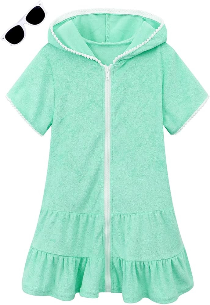 Hiiraggle Girls Swim Cover Up Terry Swimsuit Coverup Kids Zip-Up Beach Pool Bathing Suit Wraps wi... | Amazon (US)