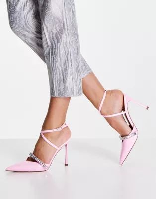 ASOS DESIGN Primrose embellished high heeled shoes in pink patent | ASOS (Global)