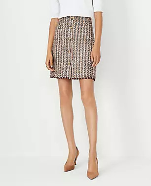 Metallic Fringe Tweed Button Skirt | Ann Taylor (US)
