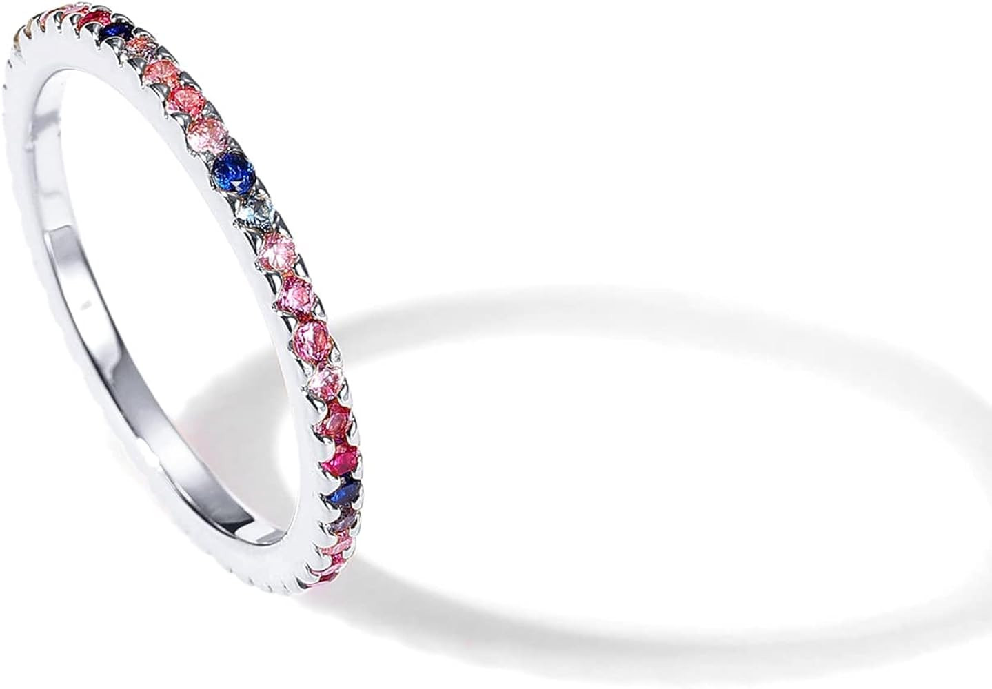 PAVOI 14K Gold Plated Sterling Silver Colored CZ Stones Stackable Ring | Simulated Diamond Eterni... | Amazon (US)