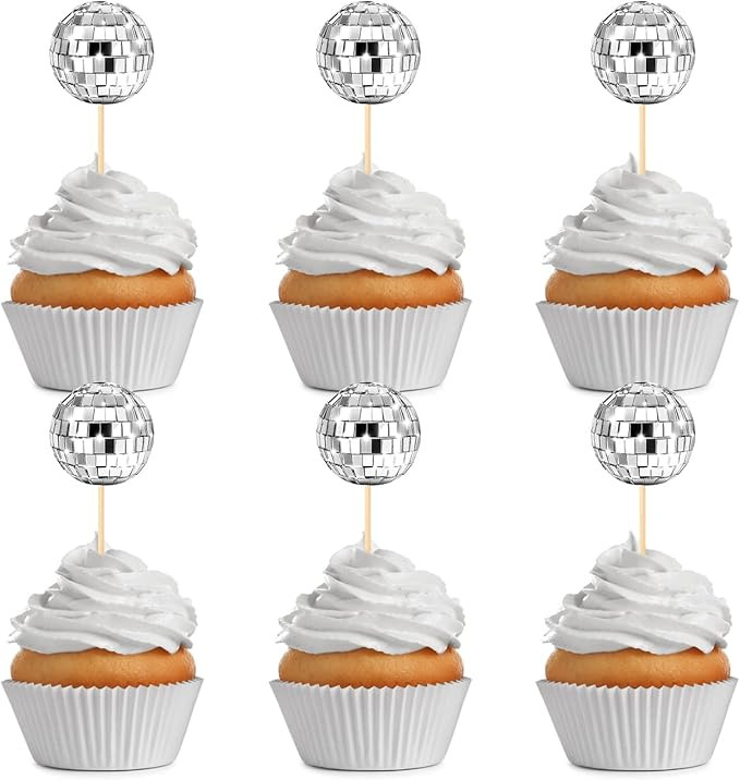 24 Pcs Disco Ball Cupcake Toppers, Disco Ball Cupcake Picks, Disco Ball Cake Toppers Disco Theme ... | Amazon (US)