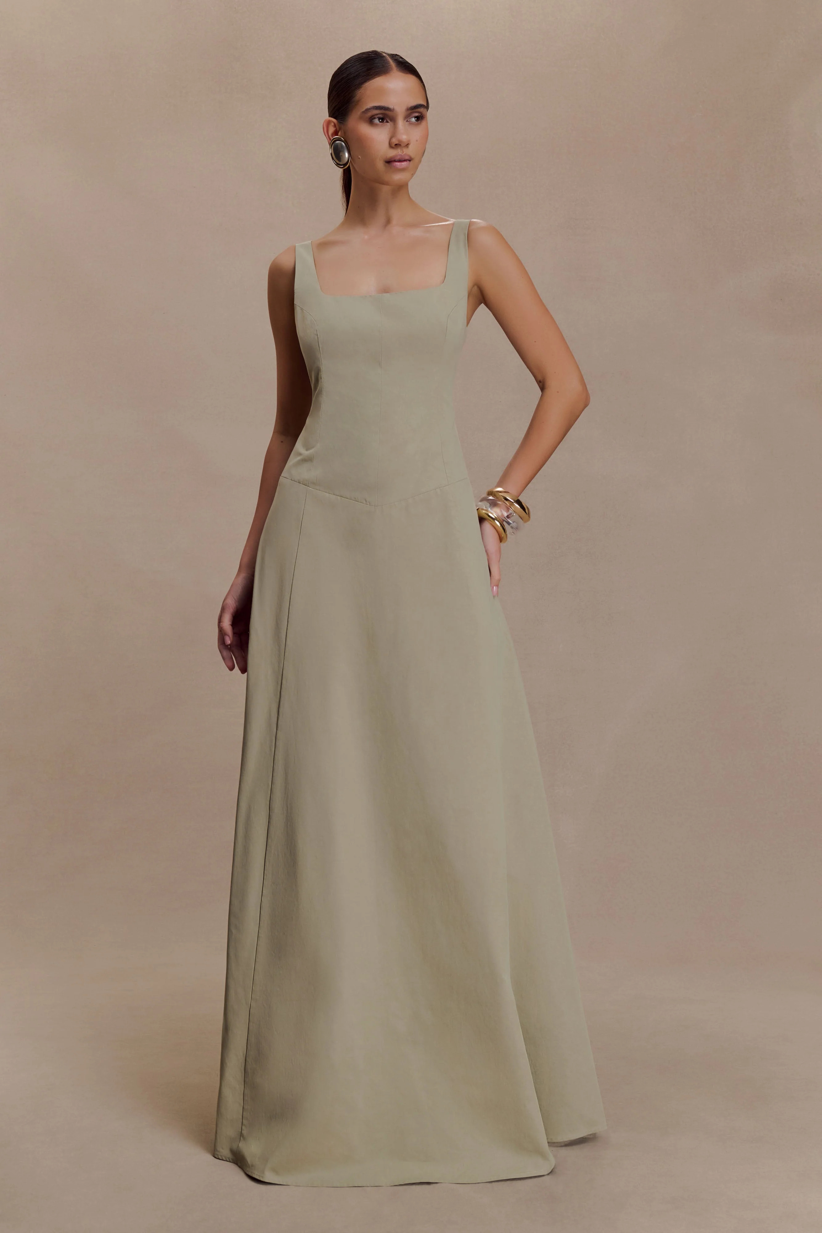 Salma Drop Waist Cotton Maxi Dress - Sage | MESHKI US