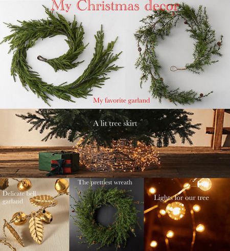 My Christmas decor picks! The realest garland, lit tree collar, delicate bell garland, prettiest wreath and globe lights for my tree. 

#LTKHoliday #LTKhome #LTKSeasonal